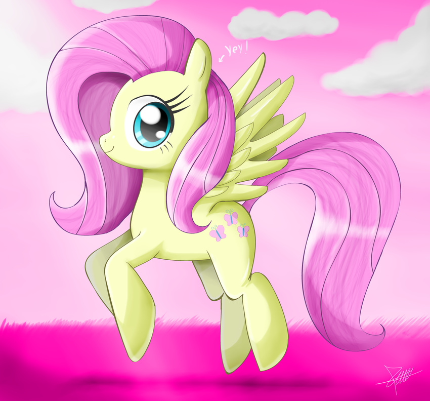 clouds cutie_mark equine female feral fluttershy_(mlp) friendship_is_magic horse mammal my_little_pony pegasus pony signature solo the-butch-x wings