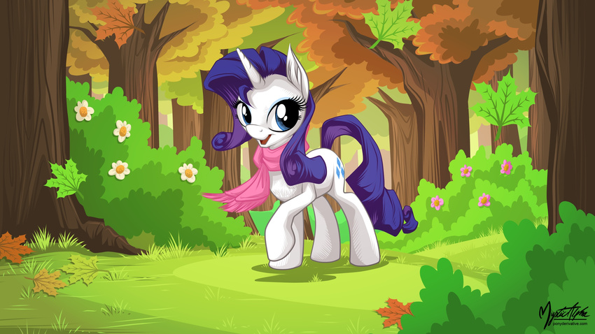 2013 autumn blue_eyes bush cutie_mark equine eyeshadow female feral flower friendship_is_magic grass hair horn horse leaf makeup mammal my_little_pony mysticalpha outside pony purple_hair rarity_(mlp) scarf solo standing tree unicorn