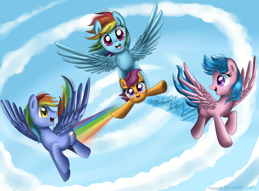blue_body blue_hair blush carrying cloud clouds crying cub cutie_mark equine female feral firefly_(mlp) flying friendship_is_magic grin hair happy hi_res horse male mammal multi-colored_hair my_little_pony orange_body pegasus pink_body pony pridark purple_eyes purple_hair rainbow rainbow_dash_(mlp) rainbow_hair scootaloo_(mlp) sky smile tears tears_of_joy wings yellow_eyes young