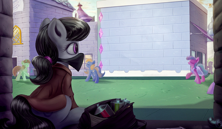 bag black_hair can clothing cutie_mark dress equine female feral friendship_is_magic hair horn horse mammal mask my_little_pony octavia_(mlp) pony ponytail purple_eyes spray_can spray_paint subjectnumber2394 unicorn