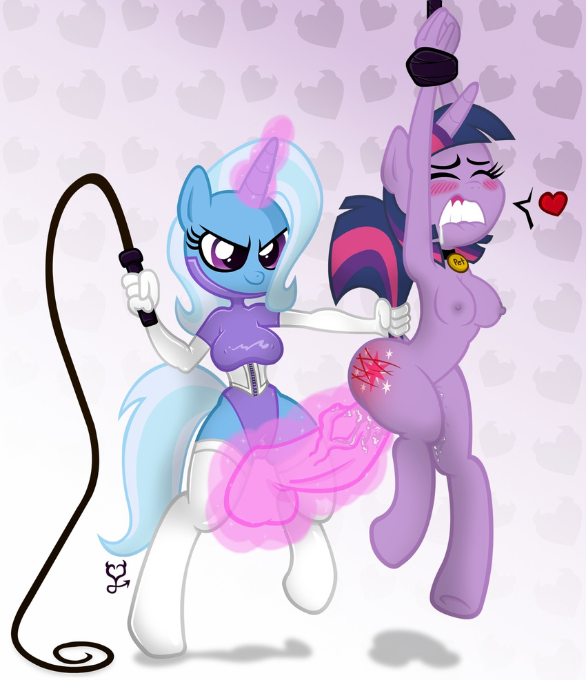 &lt;3 anthro anthrofied blue_fur blush breasts camel_toe clothing collar corset cutie_mark drooling duo equine female friendship_is_magic fur hair horn horse large_penetration magic mammal multi-colored_hair my_little_pony nipples nude penetration pony purple_eyes purple_fur pussy_juice saliva spanking suspension trixie_(mlp) twilight_sparkle_(mlp) unicorn vaginal vaginal_penetration whip wicked-at-heart