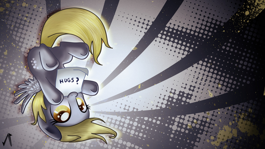 amber_eyes blonde_hair cute cutie_mark derpy_hooves_(mlp) english_text equine female feral friendship_is_magic fur grey_fur hair horse justaninnocentpony looking_at_viewer mammal my_little_pony note pegasus penetration pony smile solo spread_legs spreading text upside_down wings yellow_eyes