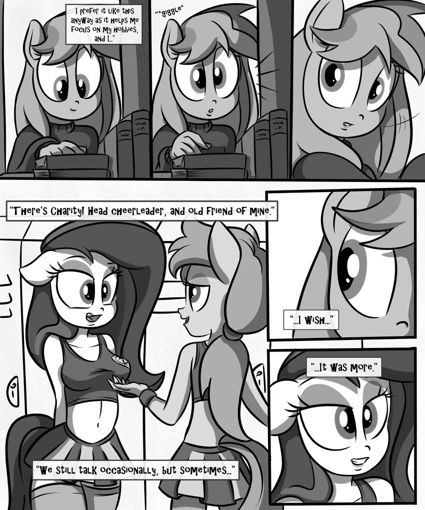 anthro black_and_white book cheerleader comic english_text equine female horse killryde lockers lust_from_afar mammal monochrome my_little_pony pony text