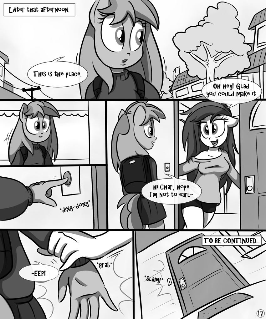 anthro black_and_white breasts comic dialog english_text equine female greyscale hair horse killryde lust_from_afar mammal monochrome my_little_pony pony text