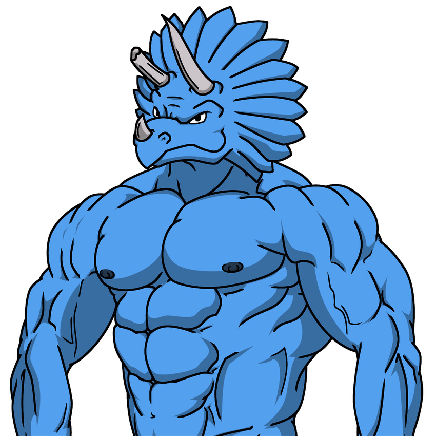 abs alpha_channel anthro biceps big_muscles blue_background blue_body blue_nipples blue_skin bodybuilder dinosaur extreme_dinosaurs grin horn male muscles nipples pecs plain_background pose reptile sauropod scales scalie skin smile solo spike_(extreme_dinosaurs) standing toned topless transparent_background triceratops vein wolfoxokamichan