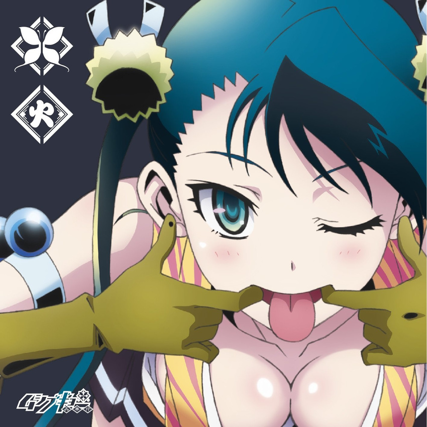 :p black_hair blue_eyes gloves hibachi_(mushibugyou) mushibugyou tongue tongue_out