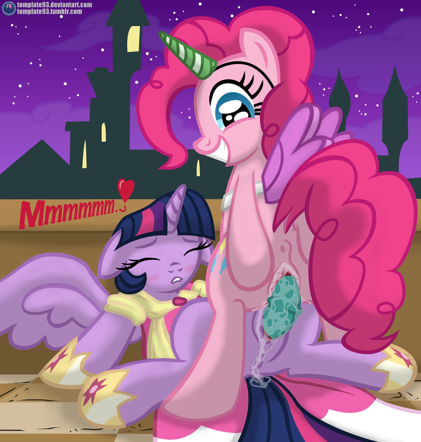 &lt;3 absurd_res anus blue_eyes clothing cutie_mark dildo double_dildo duo english_text equine eyes_closed female feral friendship_is_magic fur grin hair hi_res horn horse insertion lesbian lying mammal multi-colored_hair my_little_pony night on_back penetration pink_fur pink_hair pinkie_pie_(mlp) pony purple_fur purple_hair pussy pussy_juice sex_toy smile template93 text twilight_sparkle_(mlp) vaginal vaginal_insertion vaginal_penetration winged_unicorn wings