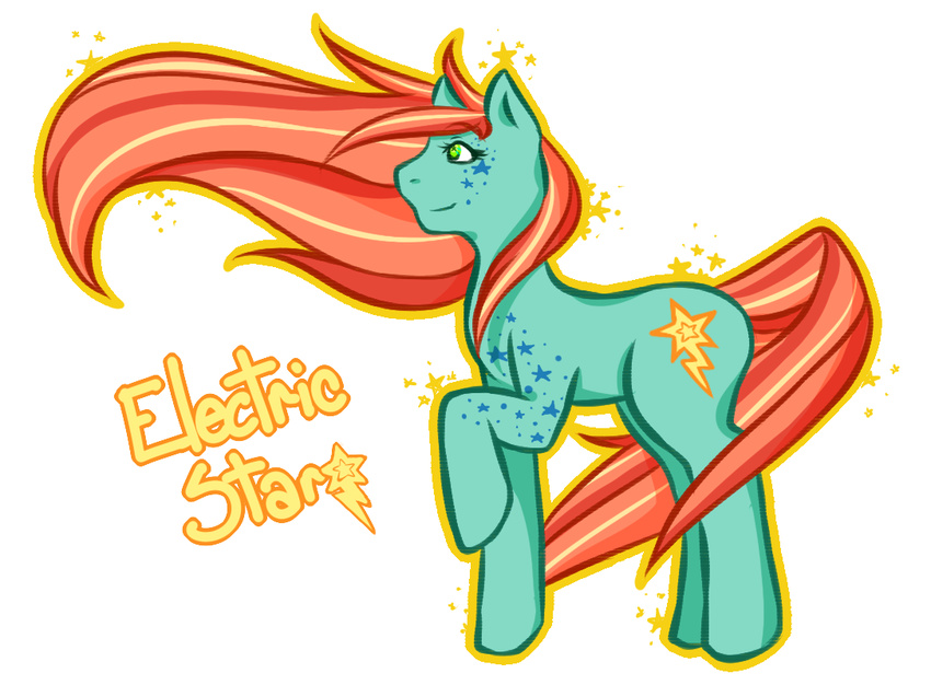 cutie_mark electric_star english_text equine female feral fur green_eyes green_fur horse mammal my_little_pony original_character piia plain_background pony text white_background
