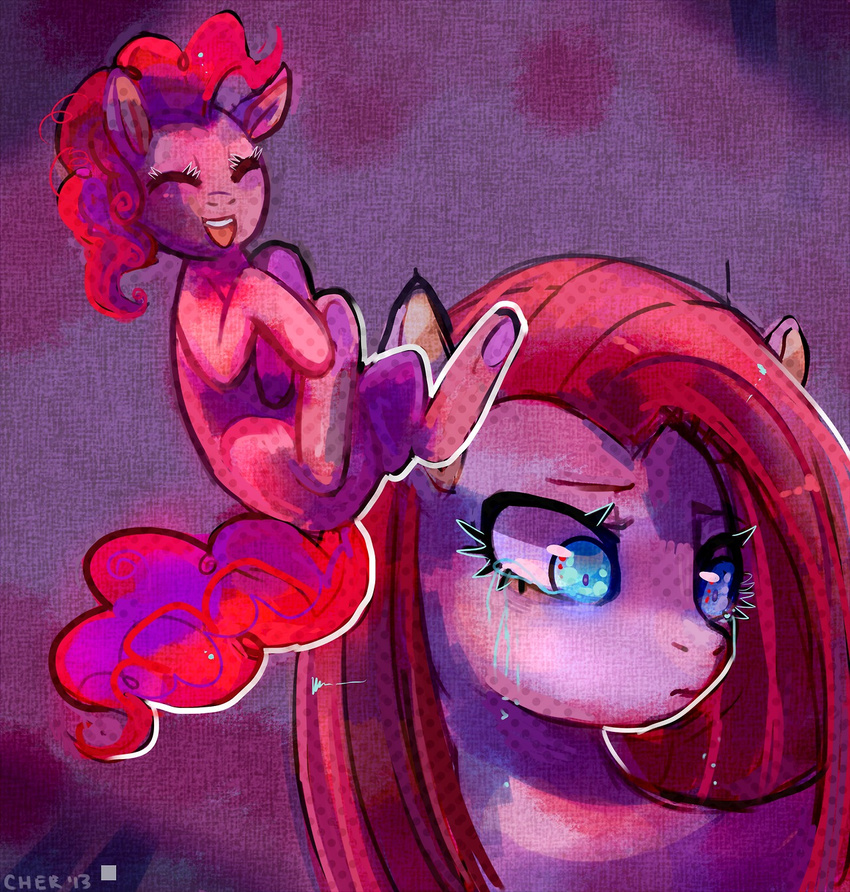 blue_eyes cherkivi crying equine female feral friendship_is_magic fur hair horse mammal my_little_pony pink_fur pink_hair pinkamena_(mlp) pinkie_pie_(mlp) pony smile solo