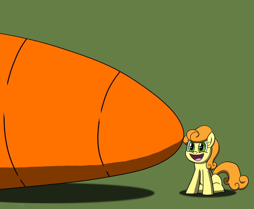 absurd_res carrot carrot_top_(mlp) equine female feral friendship_is_magic fur green_background green_eyes hair happy haxorus31 hi_res horse mammal my_little_pony orange_hair plain_background pony sitting smile solo yellow_fur