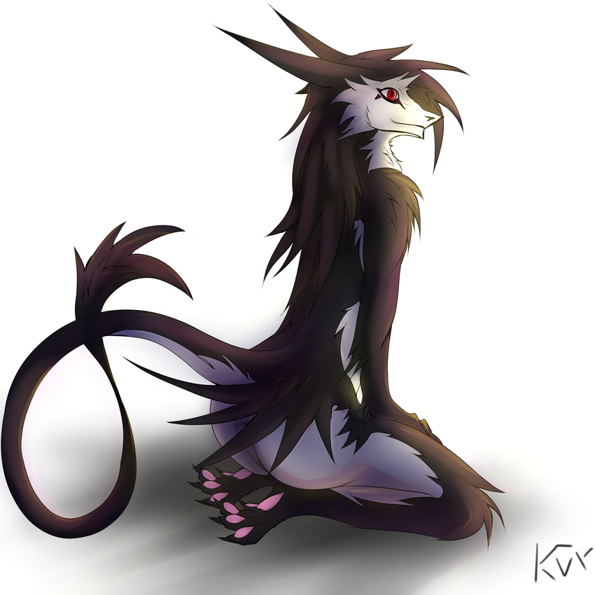 anus butt claws cute kanex kneeling plain_background red_eyes sergal sitting smile solo toe_claws white_background