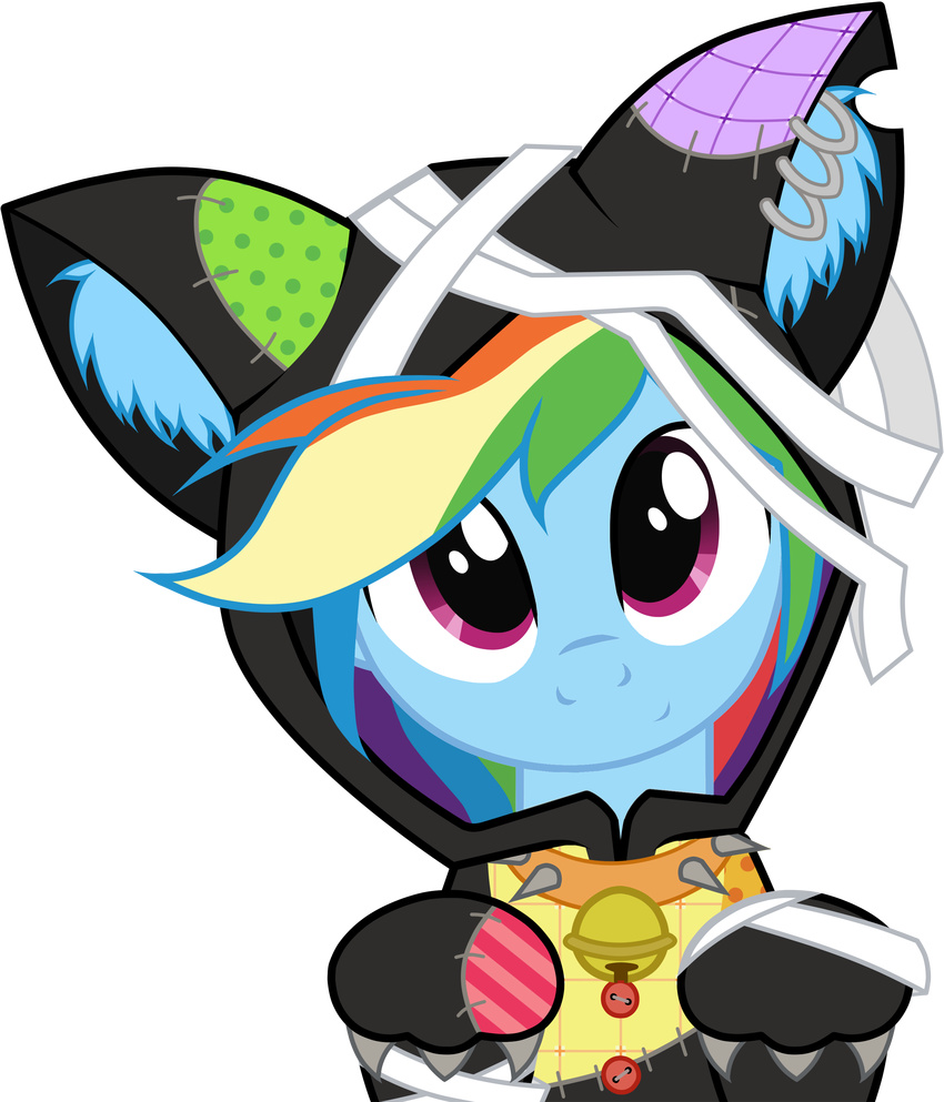 bell bell_collar blue_fur buttons claws collar costume ear_piercing edit equine female feral friendship_is_magic fur grey_claws hair hoodie horse longren mammal multi-colored_hair my_little_pony oathkeeper21 pegasus piercing pony purple_eyes rainbow_dash_(mlp) rainbow_hair smile solo spiked_collar spiks stitches wings wrap wraps