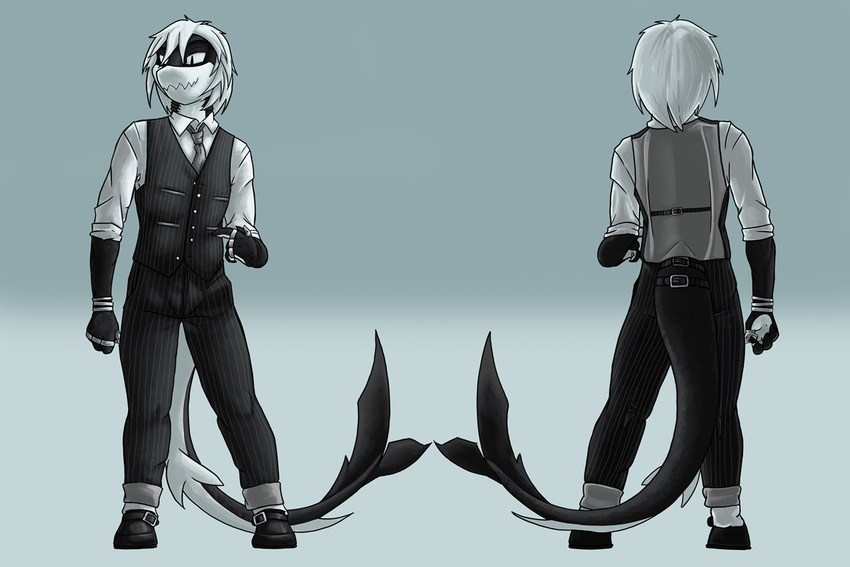 clothed clothing fish hair male marine model_sheet quilton reptile scalie schitzofox shark snake solo standing