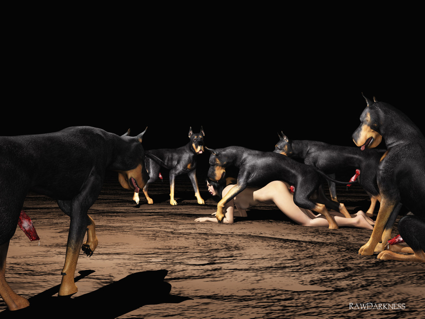 3d animal_genitalia balls bestiality canine canine_penis cgi dog erection female feral gangbang group group_sex human human_on_feral interspecies male mammal orgy penetration penis rawdarkness sex straight vaginal vaginal_penetration