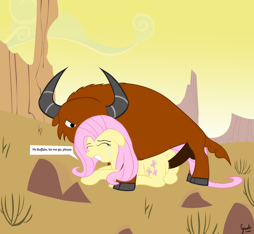 bovine buffalo crying equine erection female feral fluttershy_(mlp) forced friendship_is_magic fur grinch_(artist) hair horse interspecies male mammal my_little_pony pegasus penetration penis pink_hair pony pussy rape sex straight vaginal vaginal_penetration wings yellow_fur