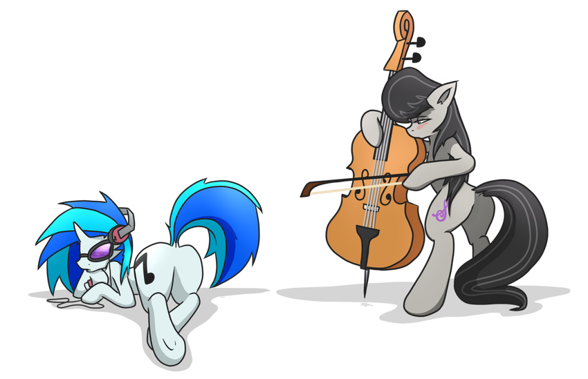 ass_up black_hair blue_hair blush butt cello cutie_mark duo equine eyewear female feral friendship_is_magic fur glasses grey_fur hair headphones horn horse looking_down lying mammal musical_instrument my_little_pony nude octavia_(mlp) on_stomach plain_background pony presenting presenting_hindquarters purple_eyes raised_tail standing taps transparent_background two_tone_hair unicorn vinyl_scratch_(mlp) white_fur