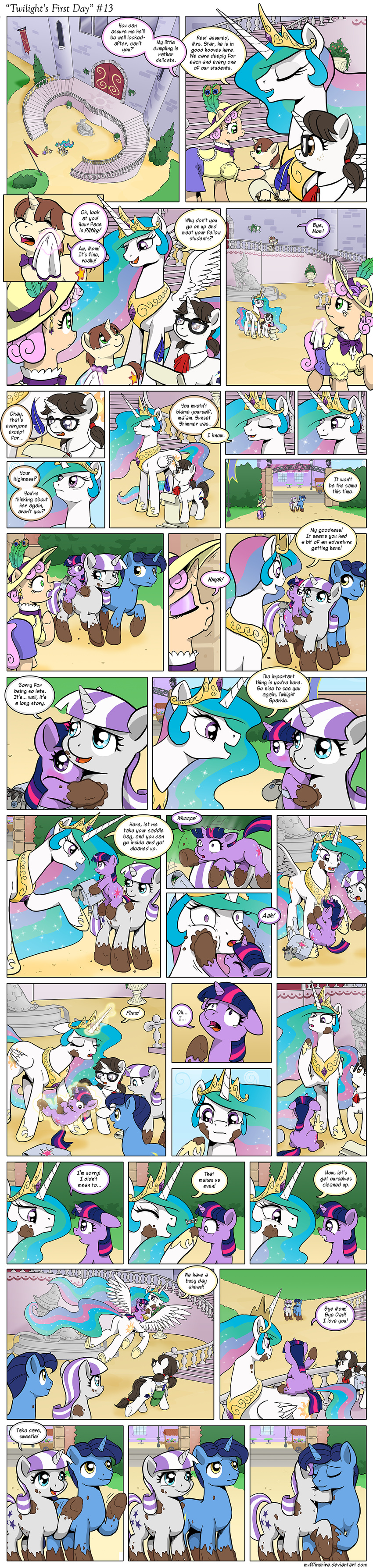 blue_eyes blue_hair brown_hair clothing comic crescent_(mlp) crown cub cutie_mark dialog english_text equine eyewear female feral freckles friendship_is_magic fur glasses green_eyes group hair hat horn horse ink_well_(mlp) male mammal muffinshire multi-colored_hair my_little_pony outside pony princess_celestia_(mlp) purple_eyes purple_fur quill star_sparkle_(mlp) text twilight_sparkle_(mlp) twilight_velvet_(mlp) two_tone_hair unicorn white_fur winged_unicorn wings young
