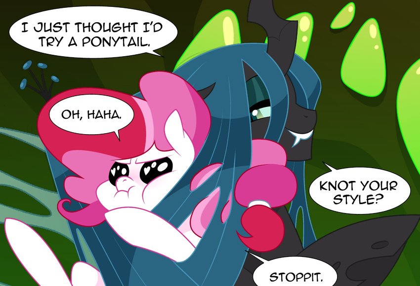 2013 changeling dialog duo english_text equine female feral friendship_is_magic horse humor my_little_pony original_character plumsweet_(mlp) pony queen_chrysalis_(mlp) tarajenkins text