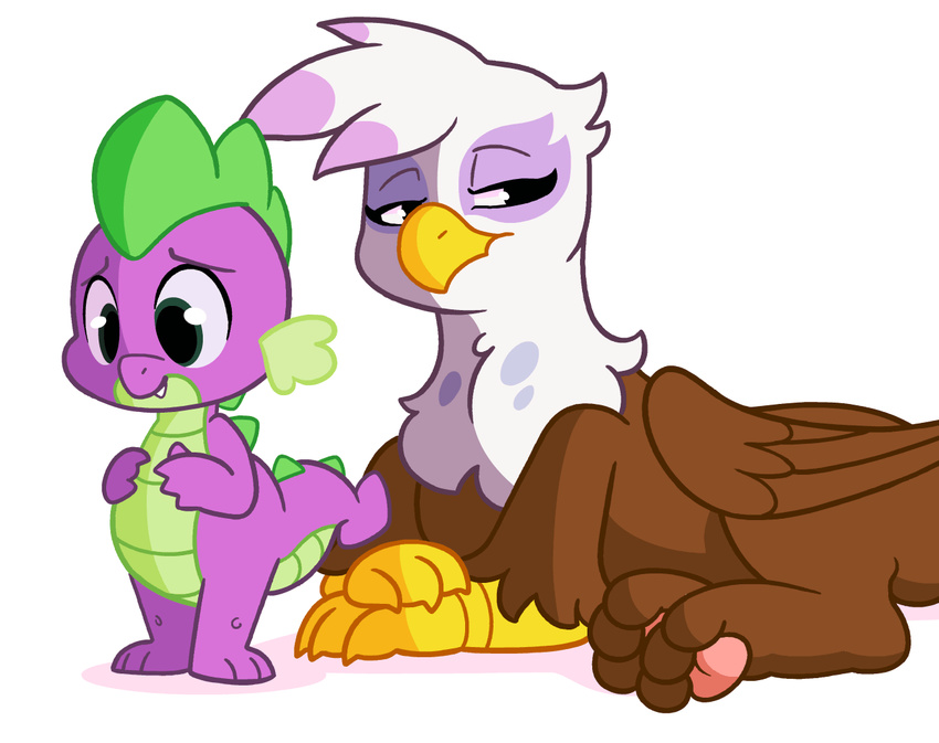 animated anthro avian black_eyes blush brown_feathers brown_fur cub dragon duo female feral friendship_is_magic fur gilda_(mlp) green_eyes gryphon kissing male my_little_pony plain_background purple_body scalie spike_(mlp) white_background white_feathers wings young zonkpunch