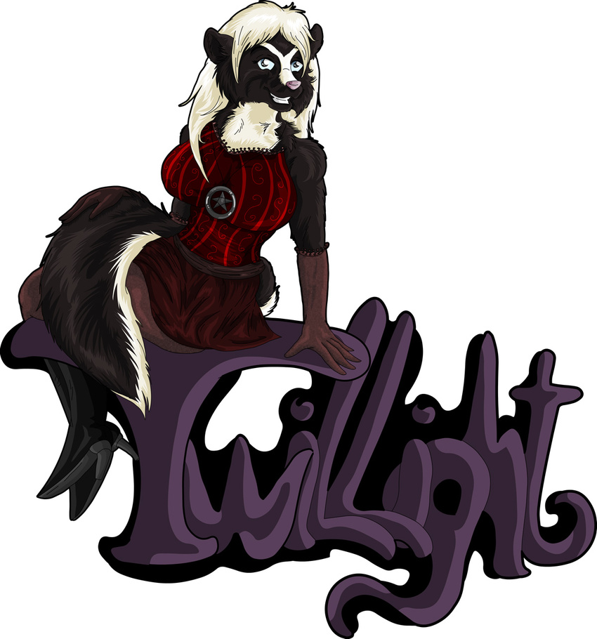 badge breasts cloting davids faelis female fur furries goth hair invalid_color line_art mammal skunk star twillight violet