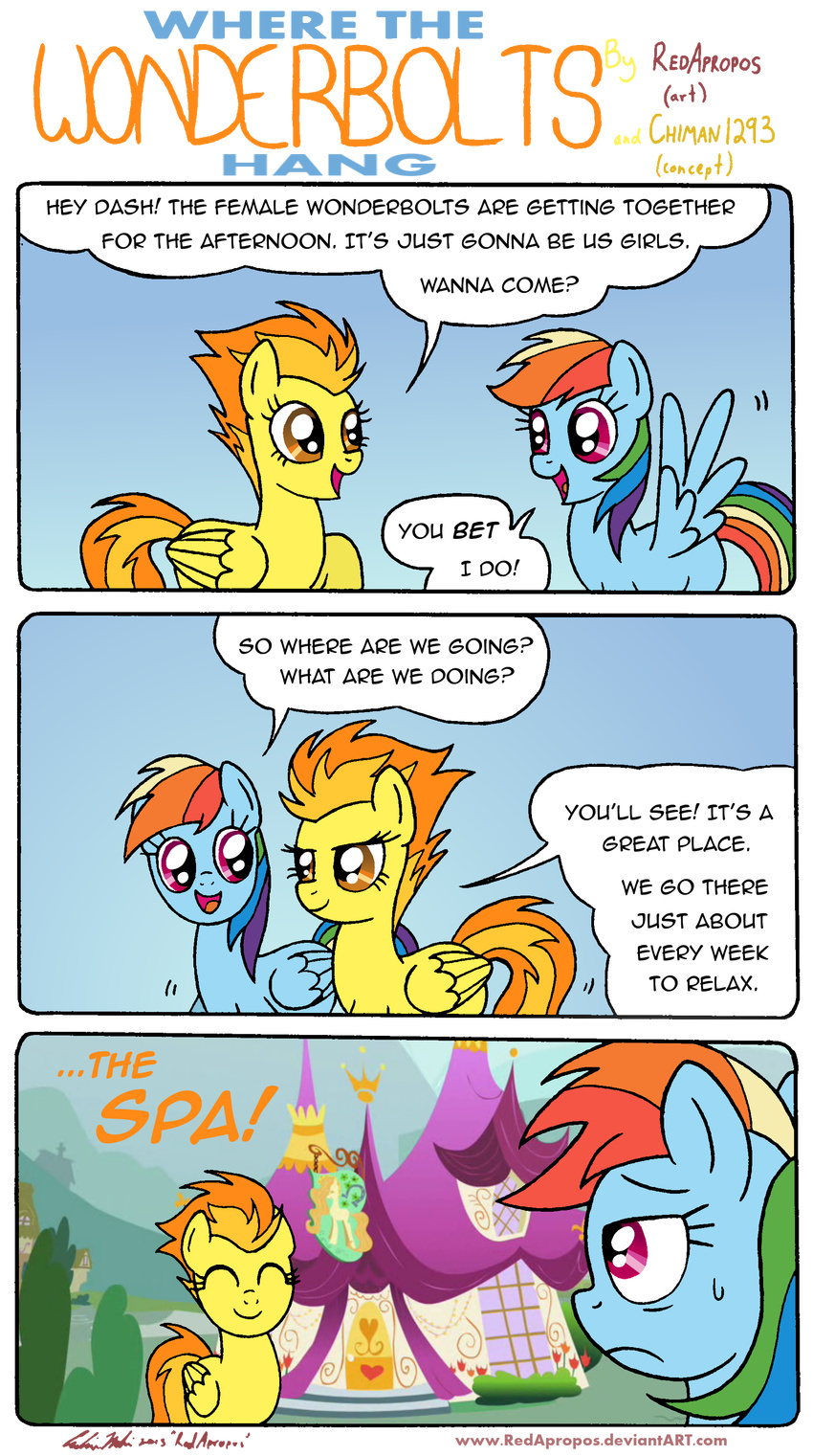 &lt;3 brown_eyes dialog disappointed english_text equine female feral friendship_is_magic horse house mammal my_little_pony outside pegasus pony ponyville purple_eyes rainbow_dash_(mlp) redapropos spa spitfire_(mlp) text wings wonderbolts_(mlp)