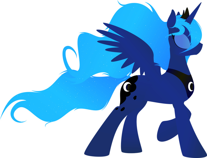 alpha_channel blue_body blue_hair crown cutie_mark equine eyes_closed eyeshadow female feral friendship_is_magic hair horn horse makeup mammal my_little_pony plain_background pony princess_luna_(mlp) royalty rusilis solo transparent_background unicorn winged_unicorn wings