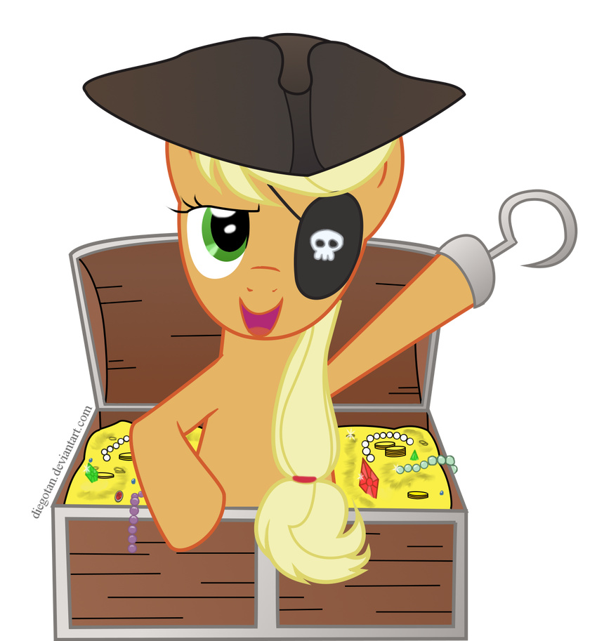 applejack_(mlp) blonde_hair coin diegotan emerald emerald_(stone) equine female feral friendship_is_magic gem hair hat hook hooves horse mammal mane my_little_pony pearl pirate pony solo treasure treasure_chest