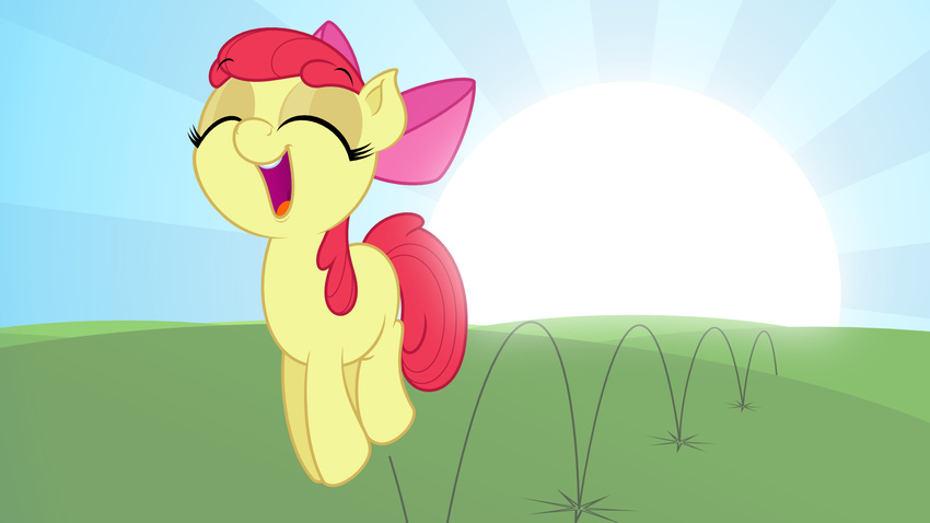 cub cute equine eyes_closed female feral friendship_is_magic hair happy horse jumping mammal my_little_pony open_mouth outside pony red_hair smile solo young zutheskunk