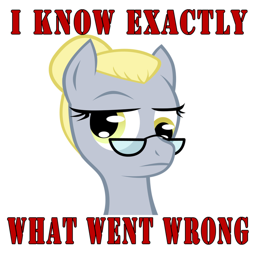 alpha_channel blonde_hair derp_eyes derpy_hooves_(idw) derpy_hooves_(mlp) english_text equine eyewear female friendship_is_magic fur glasses grey_fur hair hair_bun hi_res horse idw mammal meme my_little_pony plain_background pony raised_eyebrow reaction_image solo text transparent_background vector yellow_eyes zackira