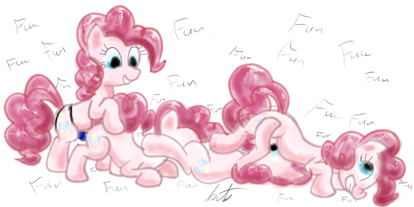 blue_eyes cutie_mark dildo english_text equine female feral friendship_is_magic fun fur group hair horse insertion kitsuneymg lesbian mammal my_little_pony penetration pink_fur pink_hair pinkie_pie_(mlp) pony selfcest sex sex_toy square_crossover strapon text