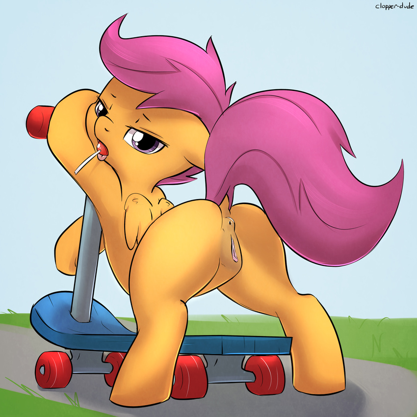 anus candy clopper-dude cub equine female feral friendship_is_magic lollipop mammal my_little_pony pegasus pose pussy scootaloo_(mlp) scooter solo wings young