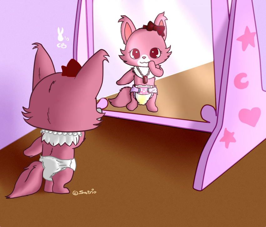 conejoblanco cub diaper feline female garnet_(jewel_pet) jewel_pet mammal mirror wet young