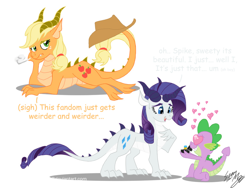 alpha_channel applejack_(mlp) blood-asp0123 book claws cowboy_hat cutie_mark dragon equine female feral flirting friendship_is_magic hat horn love mammal my_little_pony plain_background rarity_(mlp) ring scalie spike_(mlp) transformation transparent_background wings