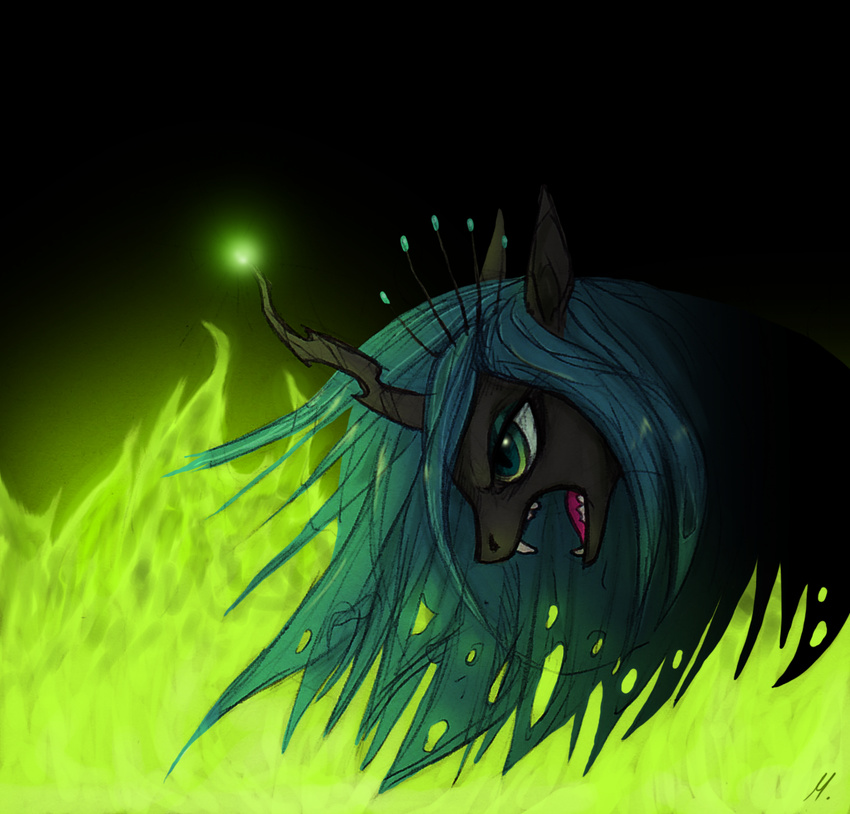changeling crown equine fangs female fire friendship_is_magic horn magic mammal mayka94 my_little_pony queen queen_chrysalis_(mlp) royalty solo teeth winged_unicorn wings