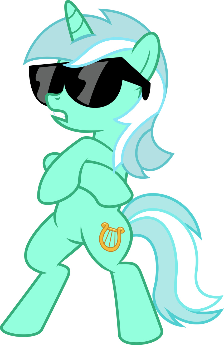 alpha_channel crossed_arms cutie_mark equine eyewear female feral friendship_is_magic fur green_fur hair hi_res horn horse long_hair lyra_(mlp) lyra_heartstrings_(mlp) mammal my_little_pony mysteriouskaos open_mouth plain_background pony solo sunglasses transparent_background two_tone_hair unicorn white_hair