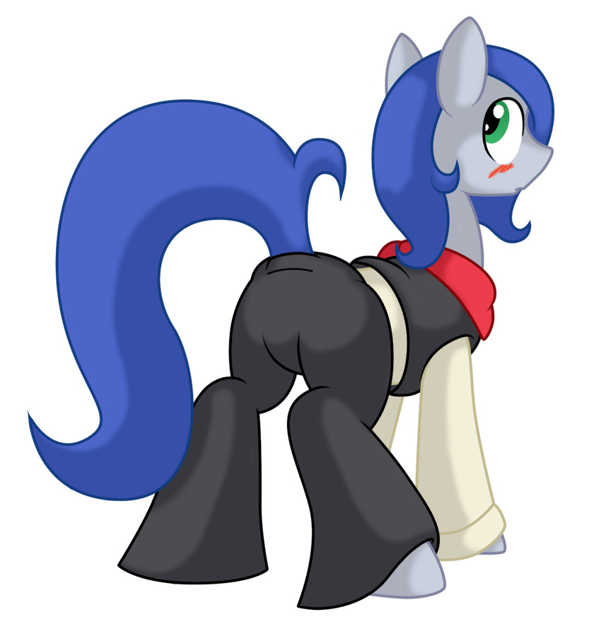 blue_fur blue_hair blush clothing ears_up equine feral fur gemini_spark_(character) green_eyes hair horse looking_back male mammal my_little_pony original_character pants plain_background pony rockmanzxadvent transparent_background
