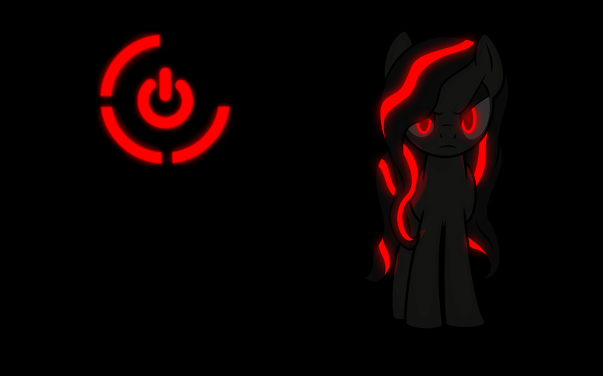 black_fur black_hair darkness equine eyeshadow female feral friendship_is_magic frown fur glowing glowing_eyes hair horse long_hair looking_at_viewer makeup mammal microsoft my_little_pony original_character plain_background pony power_button red_eyes red_ring_of_death sorelstrasz standing symbol xbox xbox_360