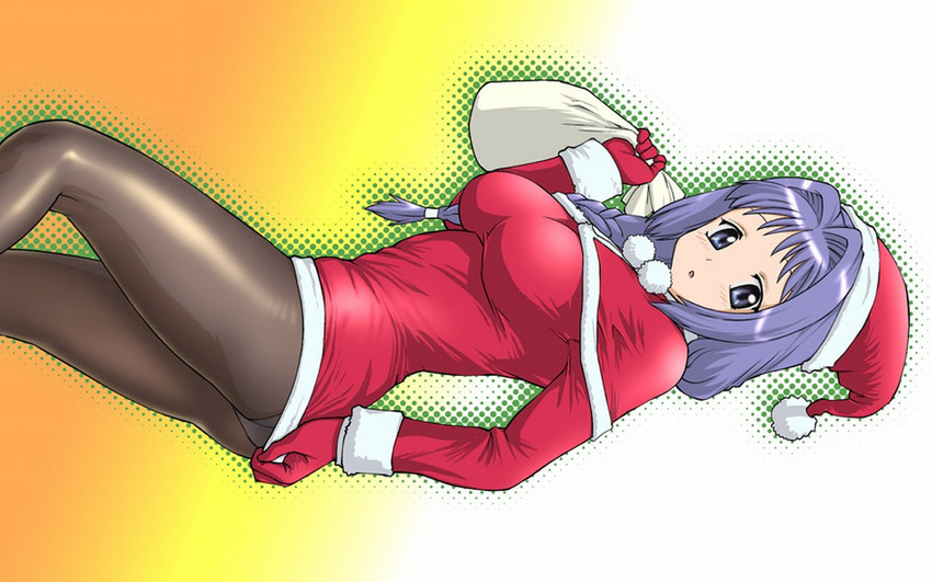 1280x800 braid hat kanon minase_akiko pantyhose purple_eyes purple_hair santa_costume santa_hat violet_eyes