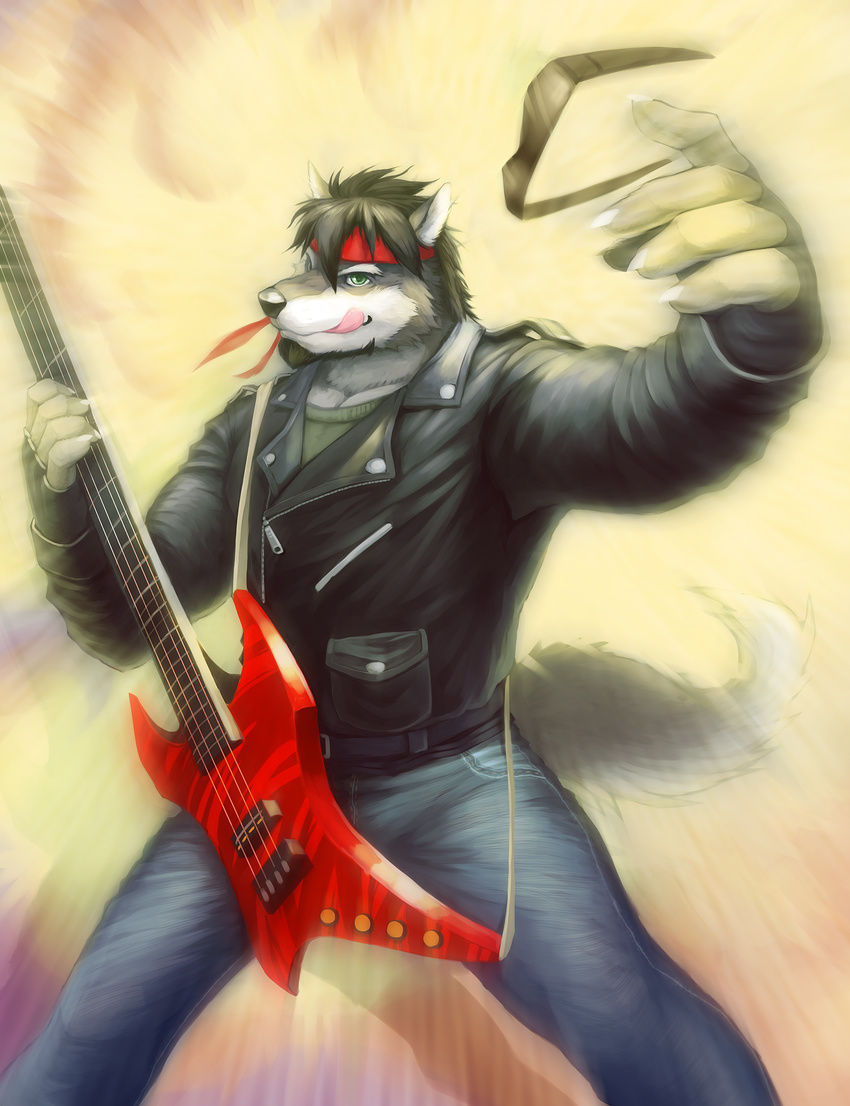 anthro canine green_eyes guitar hunk male mammal music null-ghost pose scott_visnjic solo wolf
