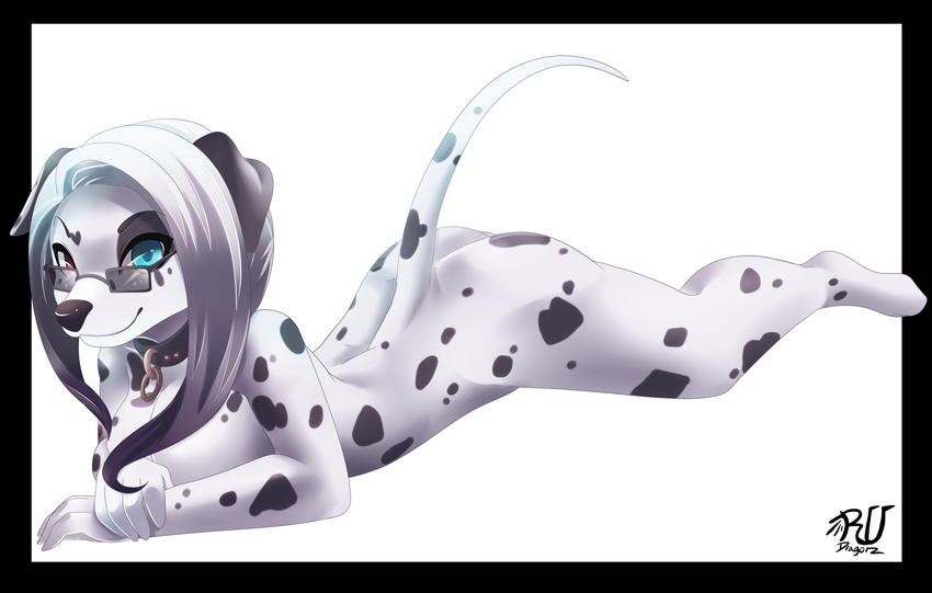 canine collar dalmatian dog eyewear female glasses heterochromia hi_res looking_at_viewer mammal nude rudragon solo