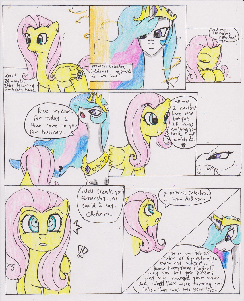 ? blue_eyes chaostone choastone comic crown dialog duo english_text equine female feral fluttershy_(mlp) friendship_is_magic frown fur hair horn horse long_hair mammal multi-colored_hair my_little_pony open_mouth pegasus pink_hair pony princess princess_celestia_(mlp) purple_eyes royalty shocked smile standing teeth text white_fur winged_unicorn wings yellow_fur