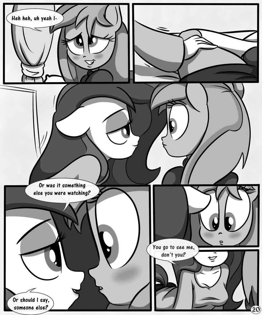 anthro blush breasts comic dialog english_text equine female hair horse killryde lust_from_afar mammal monochrome my_little_pony pony text