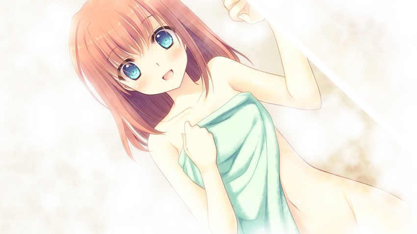 1girl bathing blue_eyes bluette_nicolette_planquette female game_cg indoors nishimata_aoi orange_hair otome_riron_to_sono_shuuhen:_ecole_de_paris short_hair solo towel tsuki_ni_yorisou_otome_no_sahou washing