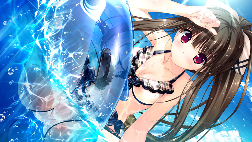 black_hair blush breasts cameltoe game_cg hoshi_no_ne_sanctuary marmalade naruse_hirofumi panties red_eyes shinryouji_hisui swimsuit underwear water wet