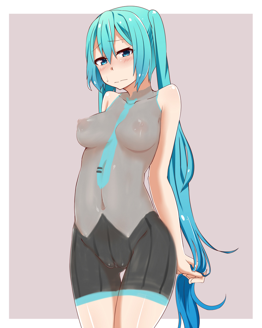 aqua_eyes aqua_hair bad_id bad_pixiv_id bodypaint breasts censored hatsune_miku highres jaku_denpa long_hair medium_breasts naked_paint nipples nude painted_clothes pussy solo twintails vocaloid