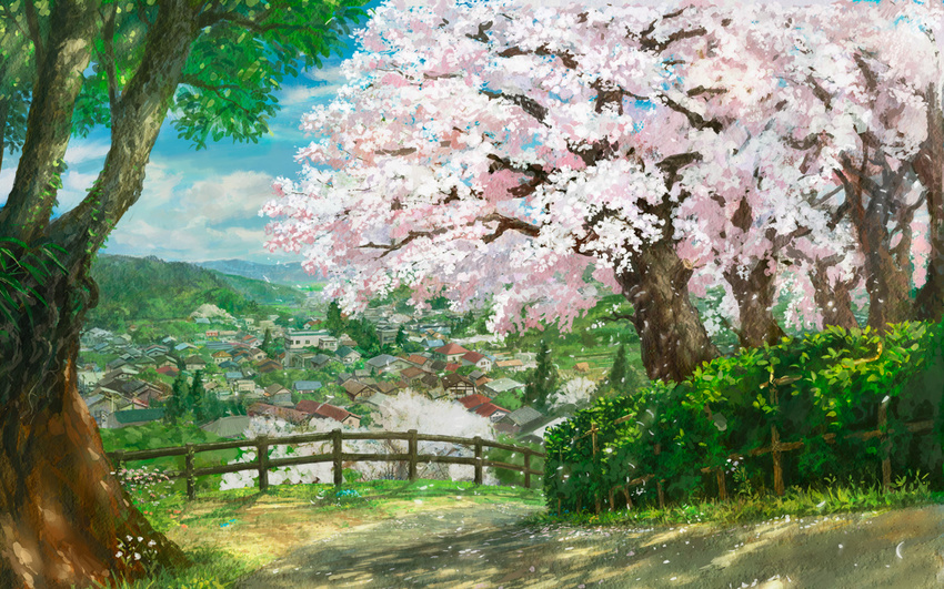 cherry_blossoms city original scenic tree you_(shimizu)