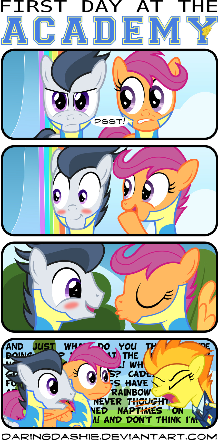 alpha_channel bodysuit clothing comic daringdashie dialog english_text equine eyes_closed female feral friendship_is_magic fur group hair horse long_hair looking_at_viewer male mammal my_little_pony open_mouth orange_fur orange_hair pegasus plain_background pony purple_eyes purple_hair rumble_(mlp) scootaloo_(mlp) skinsuit smile spitfire_(mlp) suit teeth text tongue transparent_background two_tone_hair wings wonderbolts_(mlp)