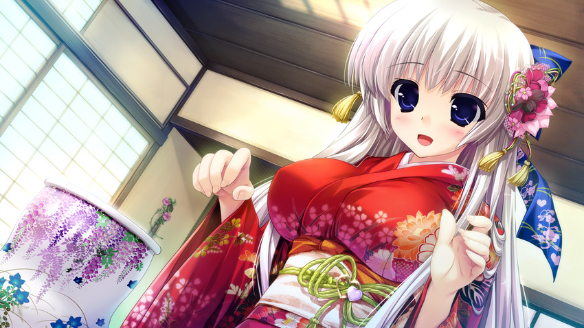 ashwin_aina clochette game_cg japanese_clothes kimono long_hair prism_recollection shintaro white_hair