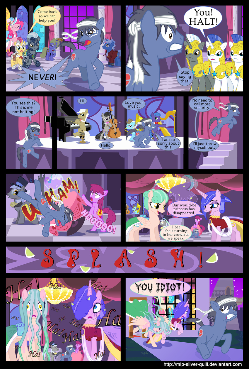 armor bandage berry_punch_(mlp) blue_eyes bowl brown_eyes building cello clothing comic cutie_mark dress equine female feral friendship_is_magic group hair harp hat helmet horn horse male mammal mlp-silver-quill musical_instrument my_little_pony night octavia_(mlp) original_character outside pegasus piano pink_hair pony punch purple_hair royal_guard_(mlp) stars top_hat unicorn wet wet_hair wings yellow_eyes