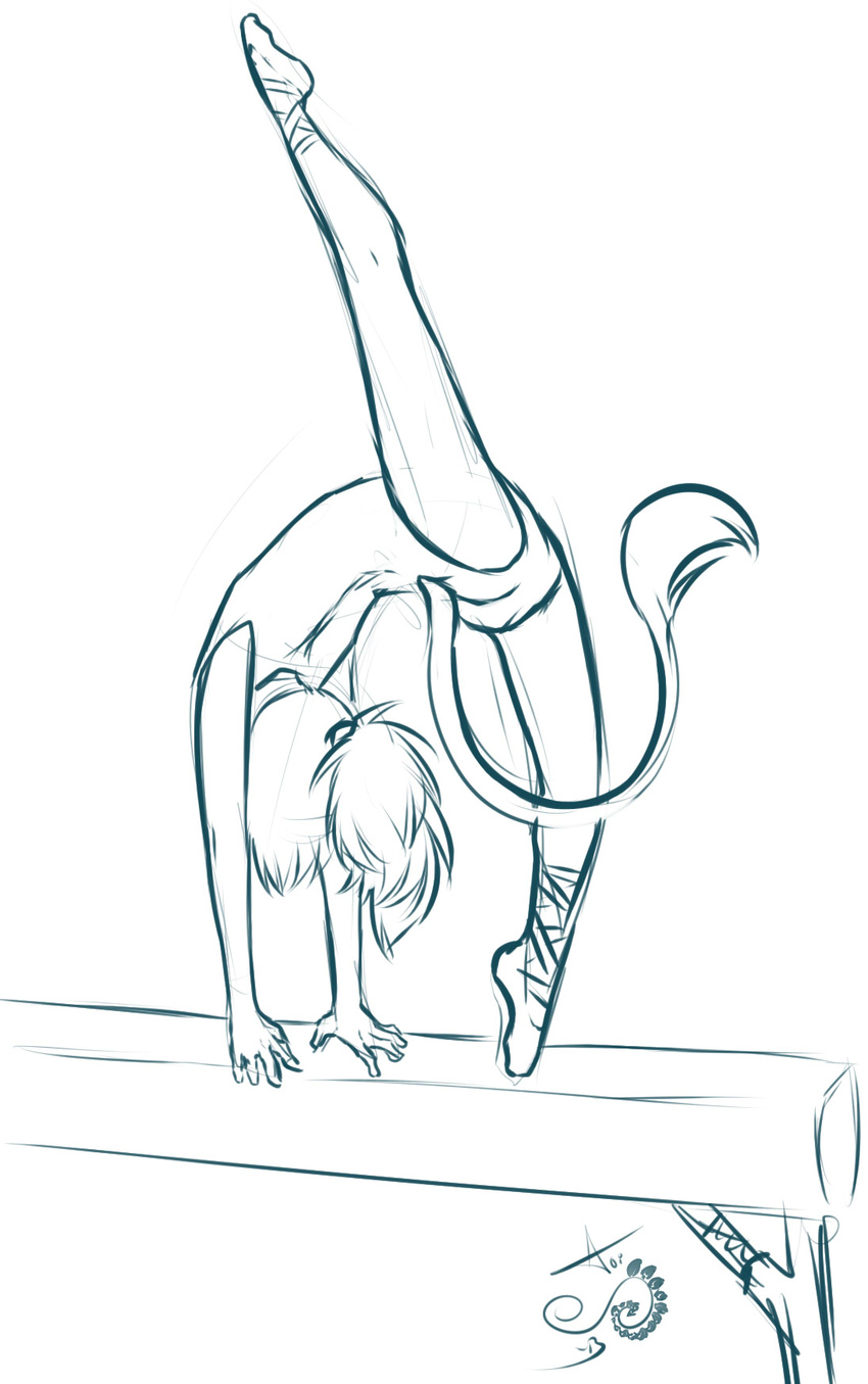 back_bend balance_beam chimangetsu female flexible gymnastics jerboa leotard petite sketch solo stretching toe_shoes unitard yuka